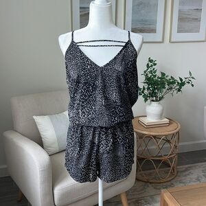 Fabletics Black & White Joel Constellation Print Black White Romper  Large